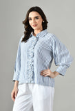 Grey ruffled shirt for girls – summer-ready cotton tunic with button front, a stylish option for casual or festive occasions.