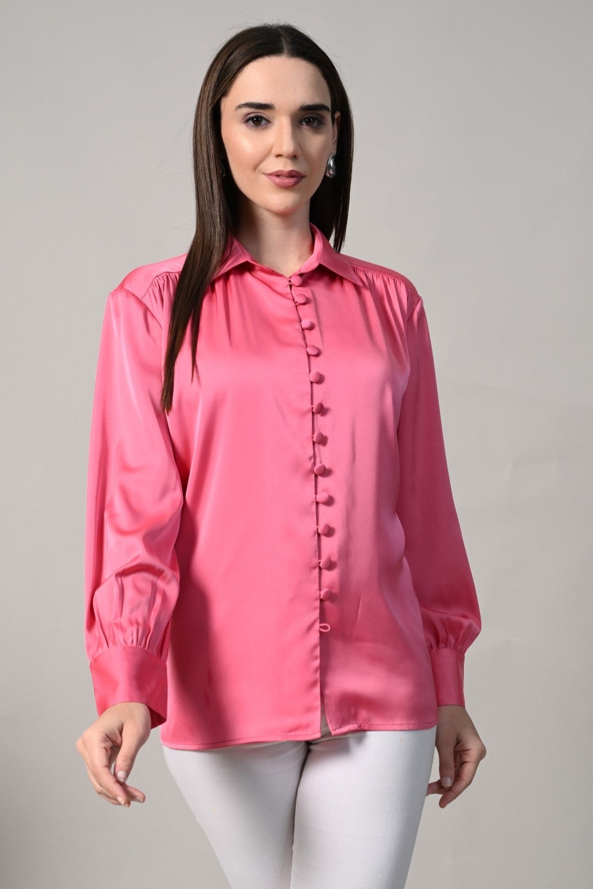 shirts for women, shirts women, theme shirts, shirt designs for women, shirts top for women, shirts ladies, Pink Satio Top, Pink Satin Shirt.