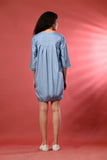 Elegant Blue Sundress with Long Sleeves – Perfect Vacation Outfit