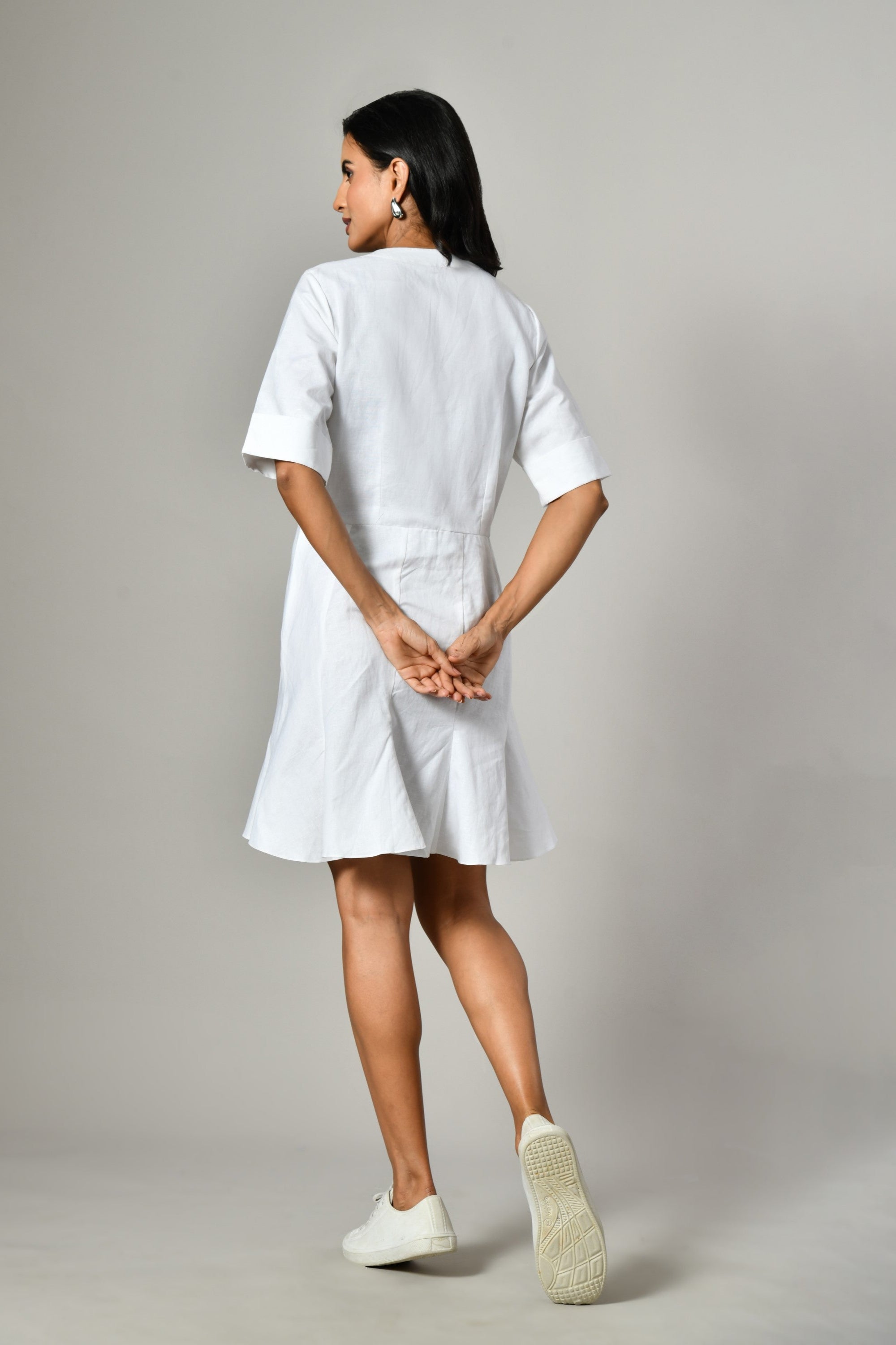 White shirt dress for women – breathable cotton A-line mini dress for casual days and beach outings. 