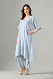 Two-piece matching coord set for women – grey striped cotton outfit for casual and office looks, available online. 