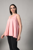 Summer-ready pink V-neck sleeveless cotton dress with relaxed silhouette and stylish pleat detail. tops for women short,  