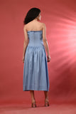Elegant Sky Blue Dress for Women – Vintage Summer Midi Dress with Ruched Detailing