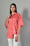 Casual Cotton Shirt for Women - Isara's fusion coral cotton shirt, perfect for pairing with pants or skirts. shirt isara