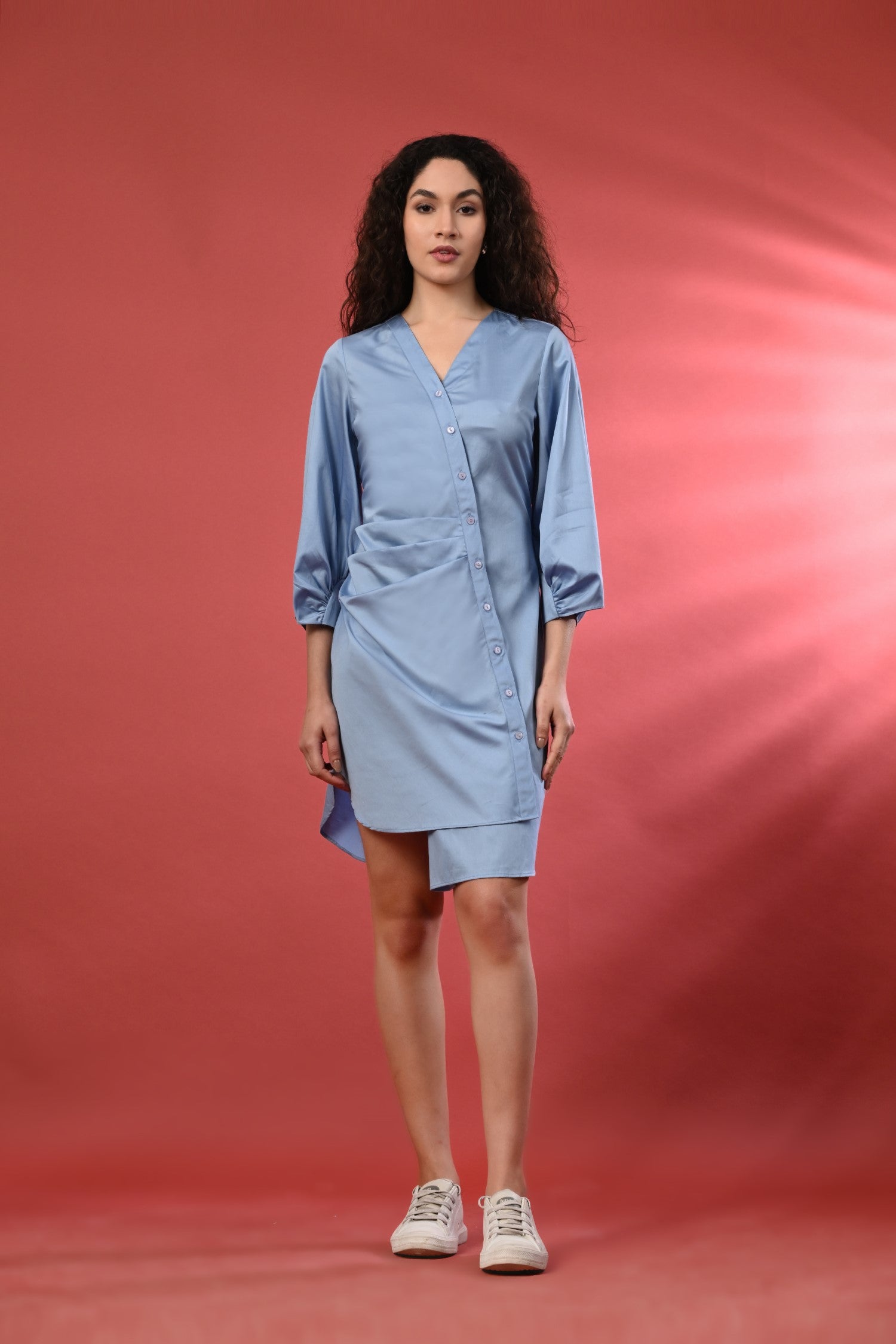 Sky Blue Wrap Short Dress for Women – Stylish Summer Mini Dress by Isara