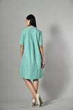 Green striped summer dress – breathable cotton sundress for women, ideal for warm weather and vacation wear. 