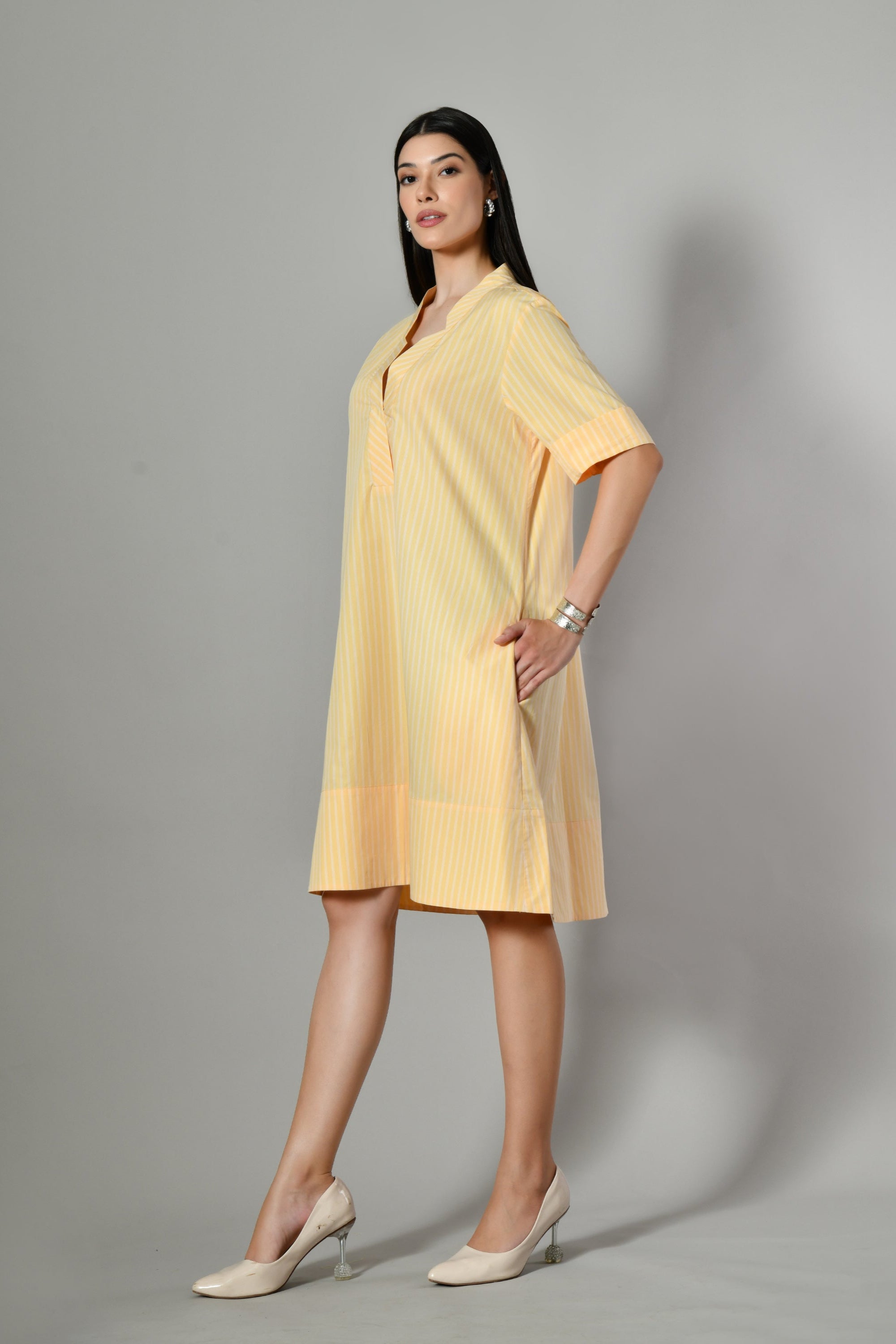 Chic yellow cotton dress – versatile summer dress for women, available online, blends comfort with effortless beach style. 